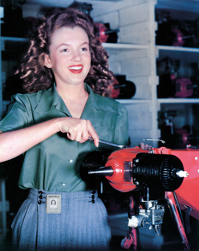 A photo of Monroe taken by David Conover in 1944 at the Radioplane Company